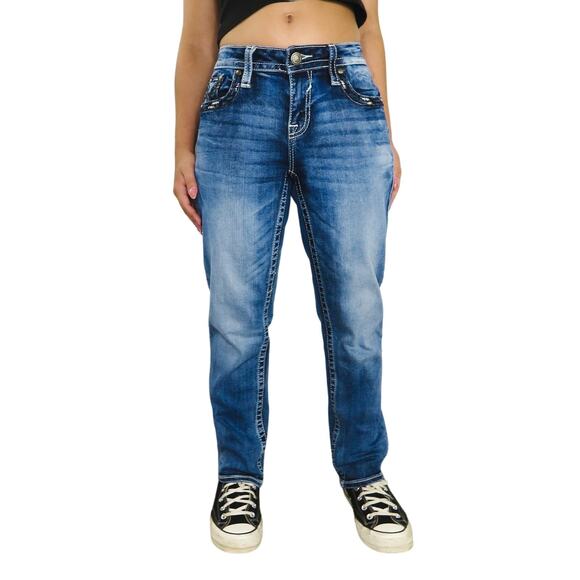 Y2k Vigoss Embellished Studded Straight Leg Jeans with Beaded Pocket Detail 30" - Picture 4 of 11